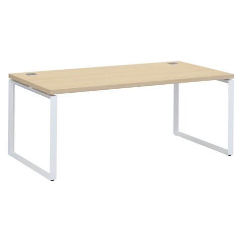 Mesa recta Shiny An 180 x Fon 90 cm roble claro con patas de acero blancas