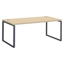 Bureau droit chêne clair L 180 x P 90 cm, piètement métal format carré - Milano