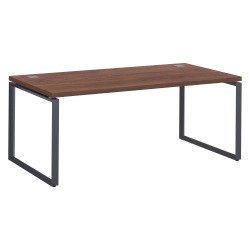 Bureau droit noyer L 180 x P 90 cm, piètement métal format carré - Milano