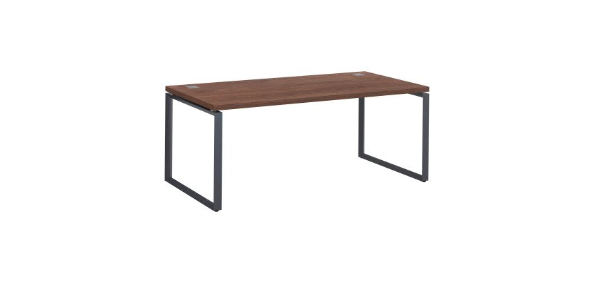 Bureau droit noyer L 180 x P 90 cm, piètement métal format carré - Milano