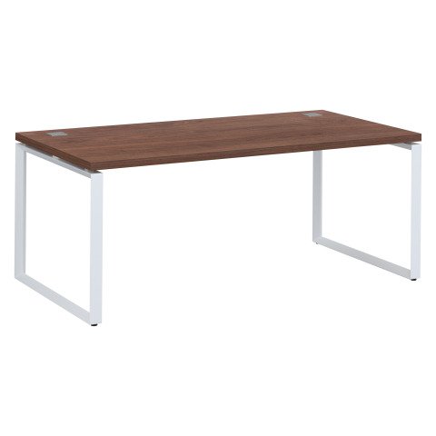 Mesa recta Shiny An 180 x Fon 90 cm nogal con patas de acero blancas