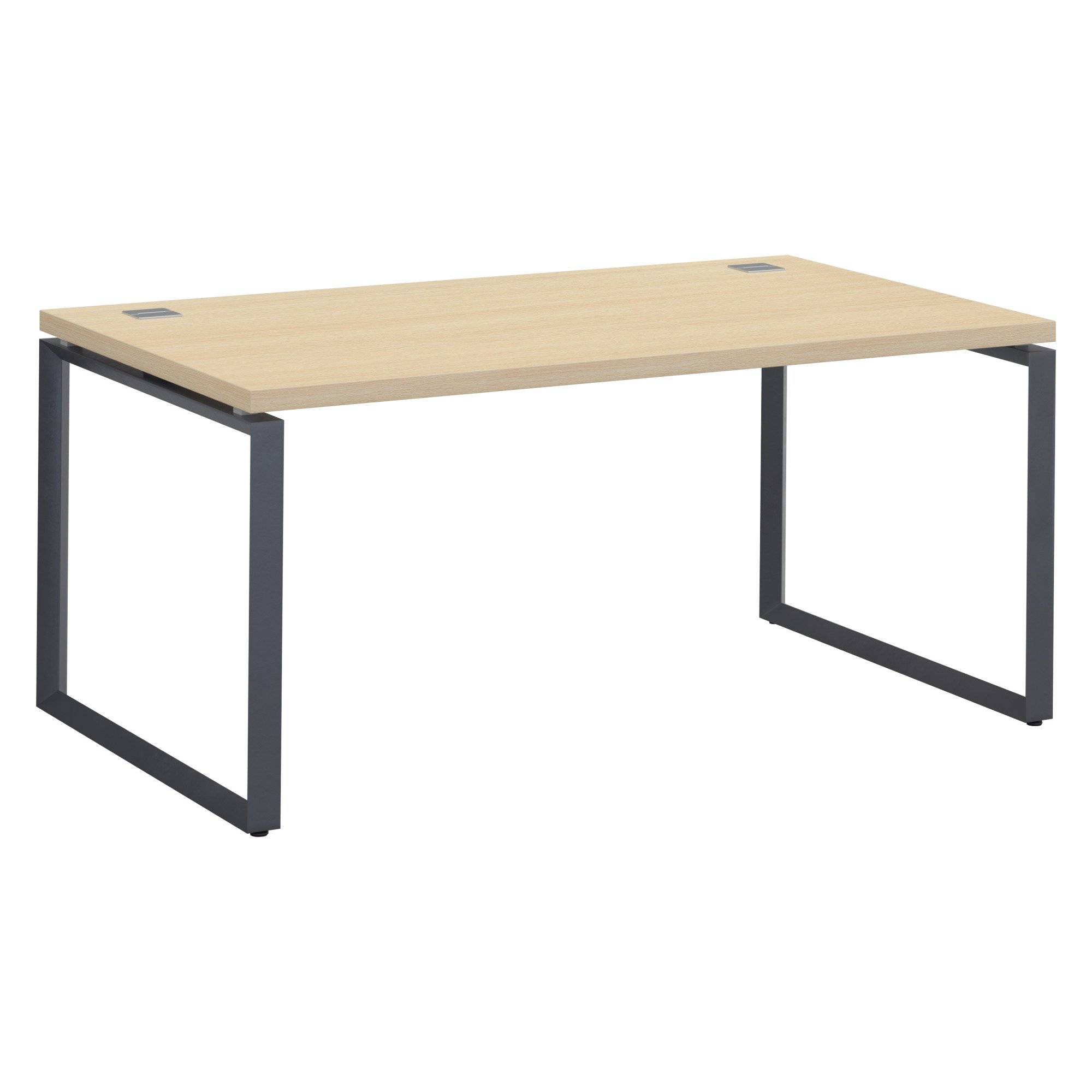 Bureau droit chêne clair L 160 x P 90 cm, piètement métal format carré - Milano
