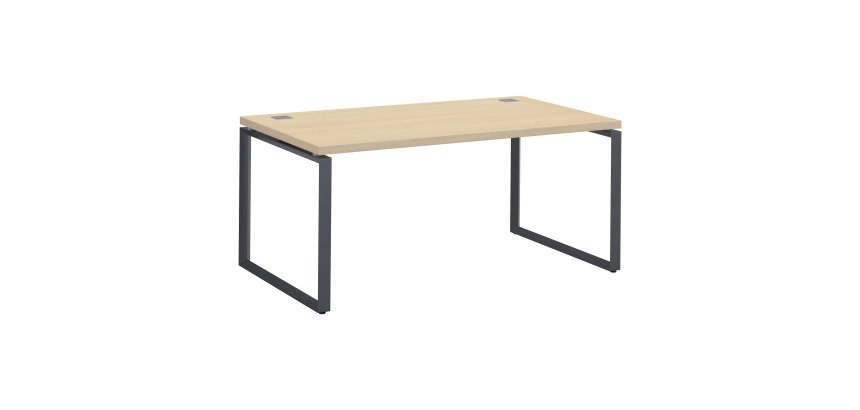 Bureau droit chêne clair L 160 x P 90 cm, piètement métal format carré - Milano