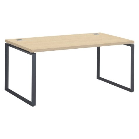 Bureau droit chêne clair L 160 x P 90 cm, piètement métal format carré - Milano