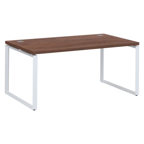 Mesa recta Shiny An 160 x Fon 90 cm nogal con patas de acero blanco