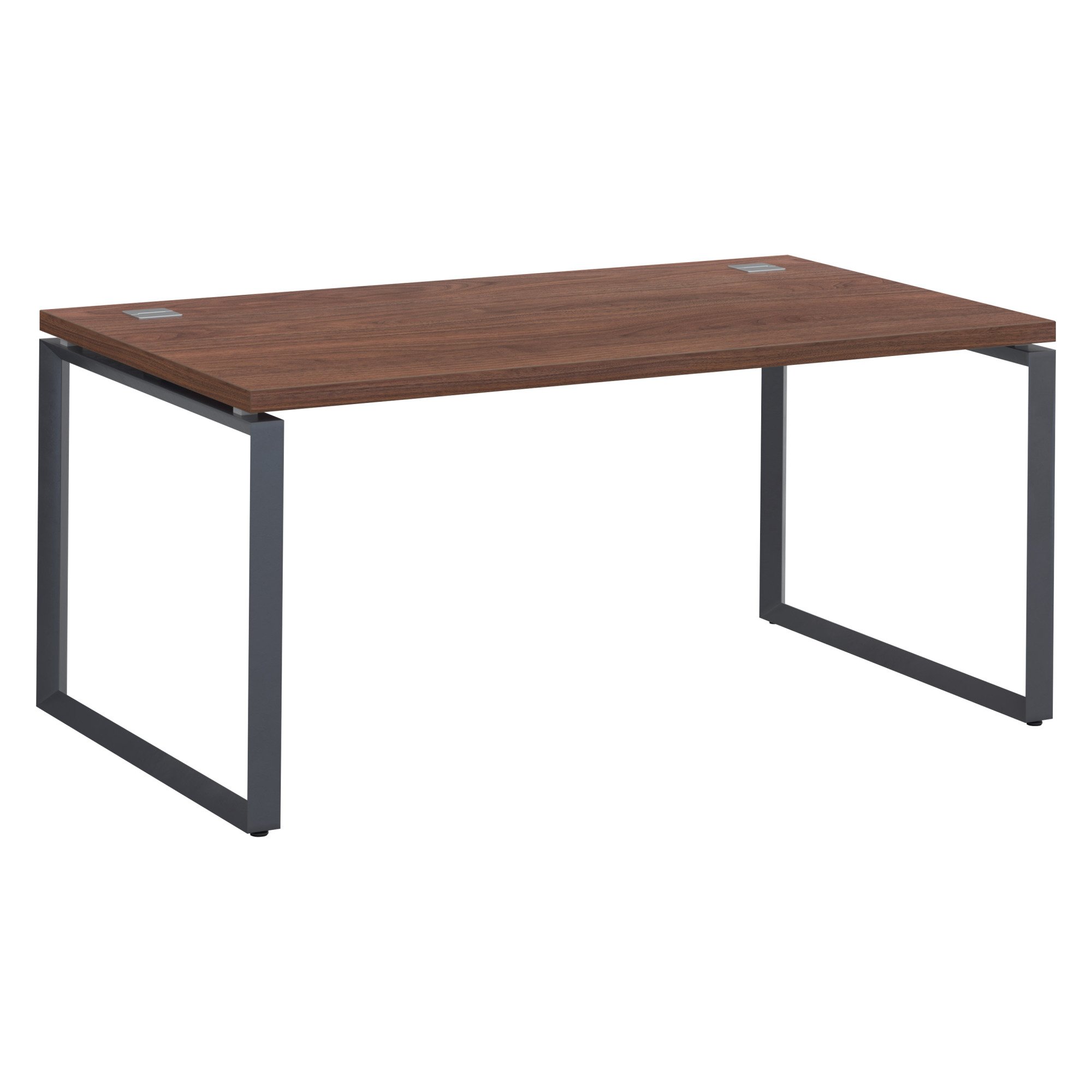 Bureau droit noyer L 160 x P 90 cm, piètement métal format carré - Milano