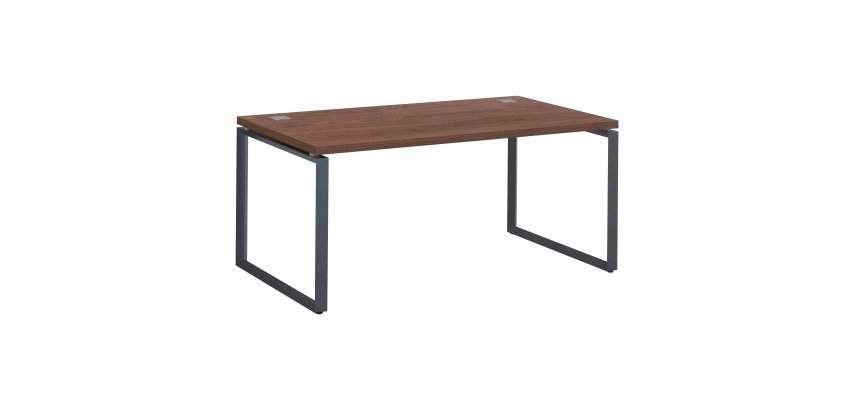 Bureau droit noyer L 160 x P 90 cm, piètement métal format carré - Milano