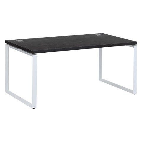 Mesa recta Shiny An 160 x Fon 90 cm negro ébano con patas de acero blanco