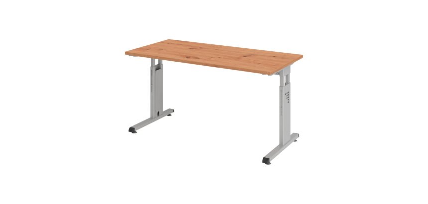 Straight desk Mini Office Manhattan silver coloured undercarriage W 140 x D 67,2 cm