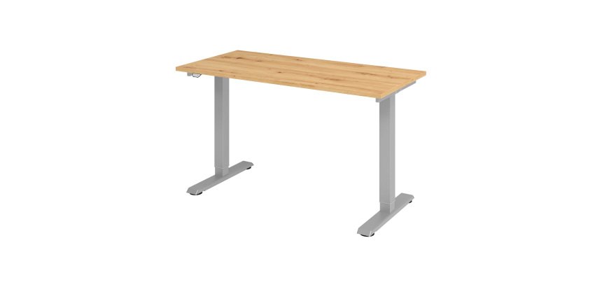 Sit-stand desk mini silver coloured undercarriage L 140 x D 67,2 cm 