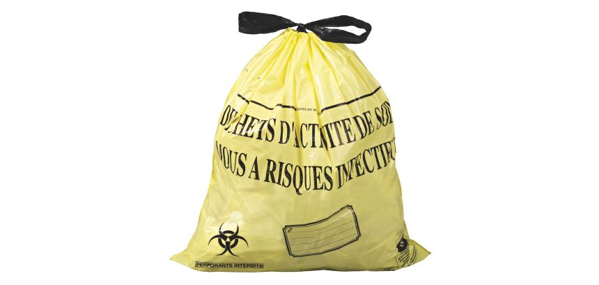 Bolsas de basura de 50 litros amarillas NF Residuos hospitalarios con asas deslizantes Hostosacs  - Caja 500 bolsas