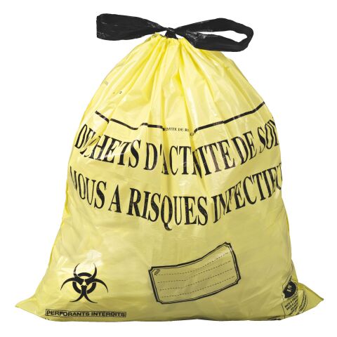Bolsas de basura de 50 litros amarillas NF Residuos hospitalarios con asas deslizantes Hostosacs - Caja 500 bolsas