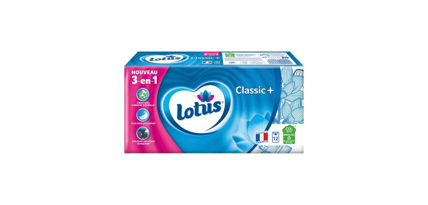 Four-ply tissues Lotus Classic+ 3 in 1 - 12 packs of 9 tissues