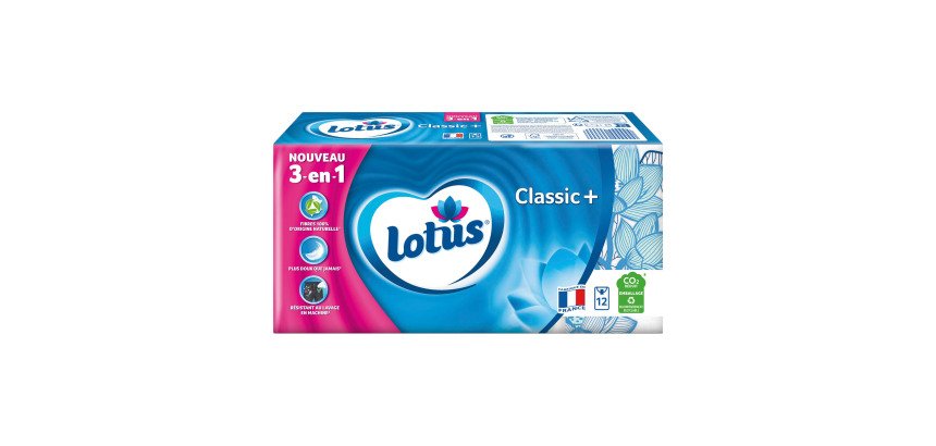Mouchoirs quadruple épaisseur Lotus Classic - 12 étuis de 9