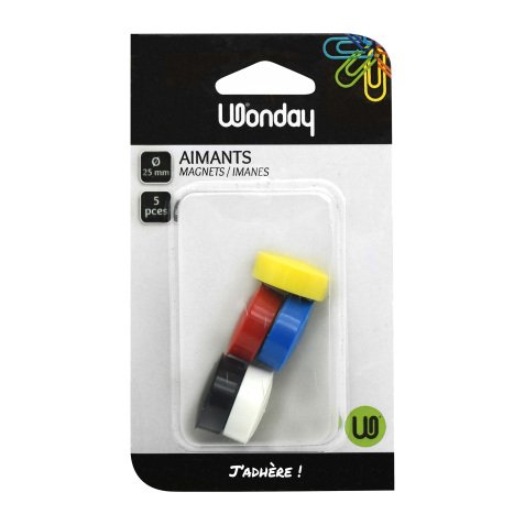 Plots magnétiques-aimants Ø 25 mm couleurs assorties - Lot de 5