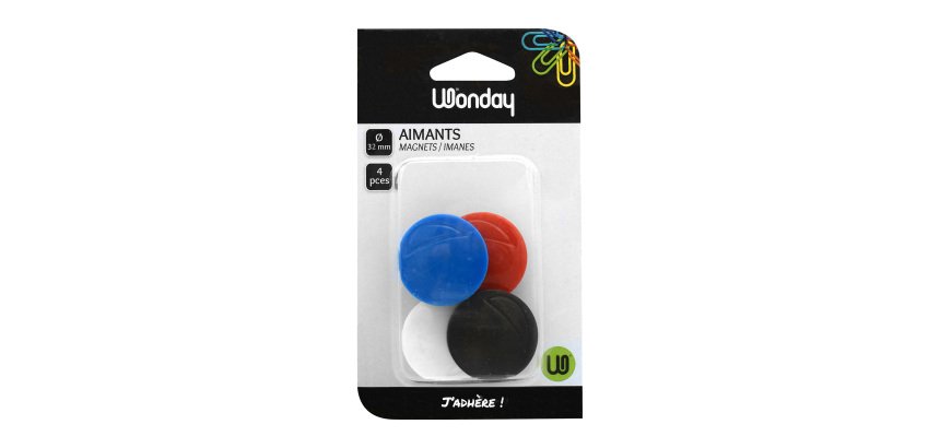 Plots magnétiques-aimants Ø 32 mm couleurs assorties - Lot de 4