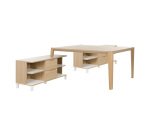 Bureau avec double retours en meuble de rangement, plateau L 160 x P 140 cm, piétement bois massif - Absolu