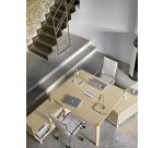 Bureau avec double retours en meuble de rangement, plateau L 160 x P 140 cm, piétement bois massif - Absolu