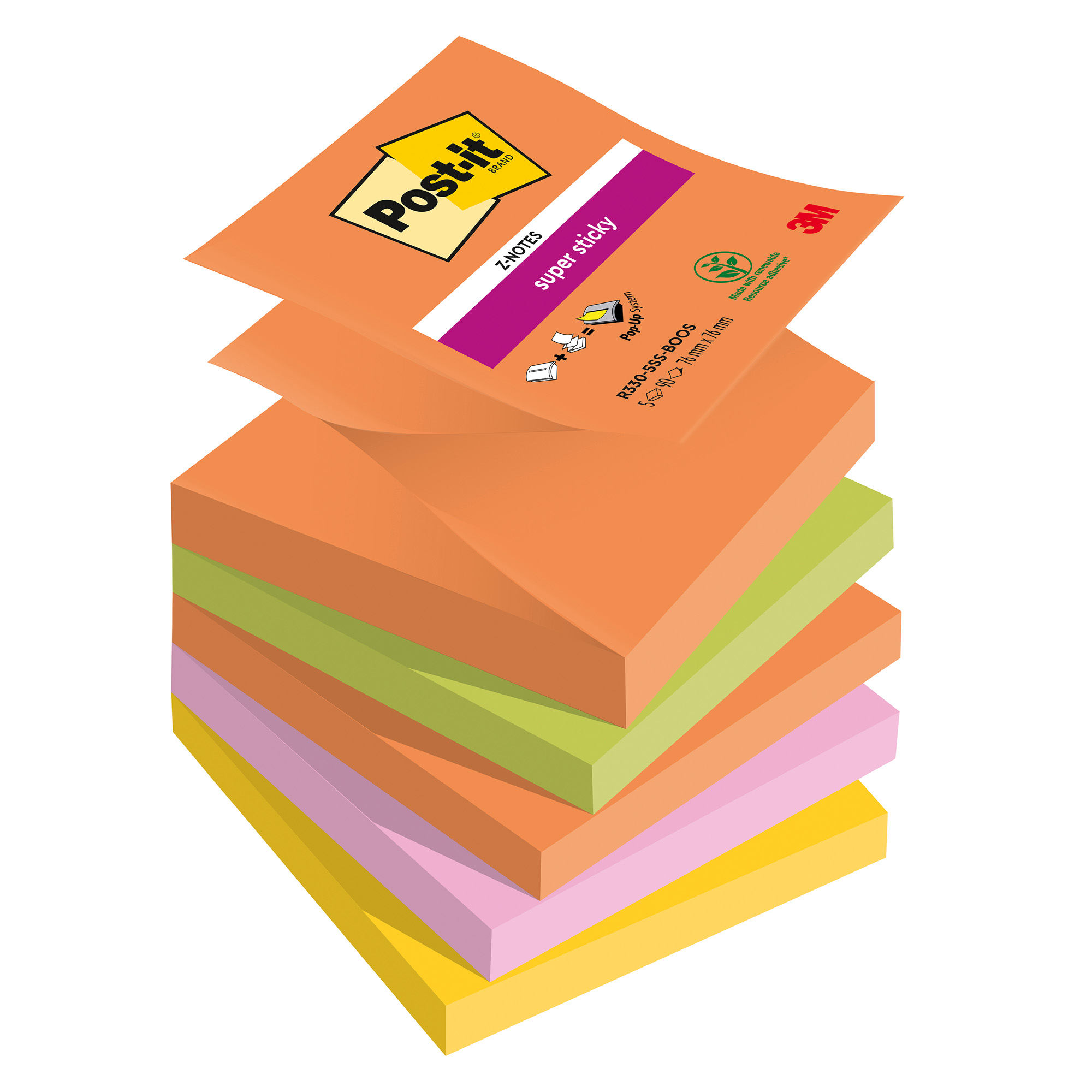 Colored Z notes Boost Super Sticky Post it 76 x 76 mm block of