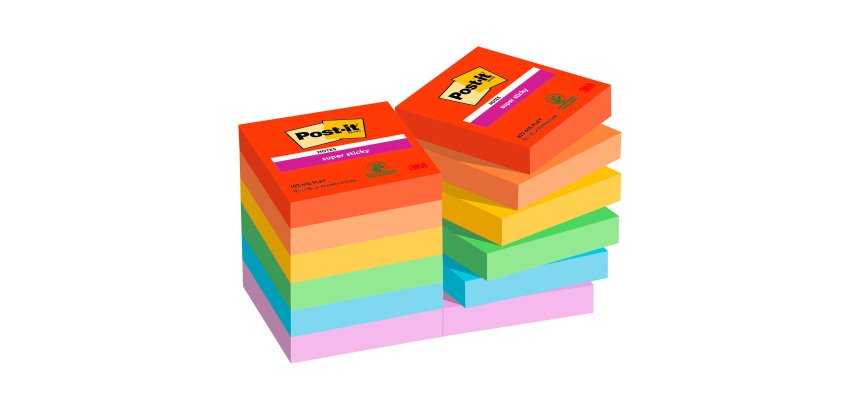 Notes couleurs Playful Super Sticky Post-it 47,6 x 47,6 mm - bloc de 90 feuilles