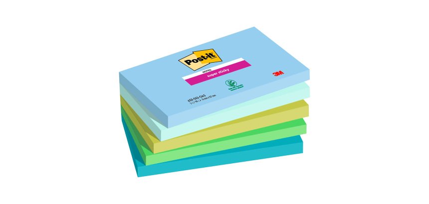 Notes couleurs Oasis Super Sticky Post-it 76 x 127 mm - bloc de 90 feuilles