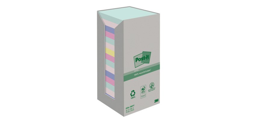Notes repositionnables recyclées couleurs nature Post-It 76 x 76 mm - bloc de 100 feuilles