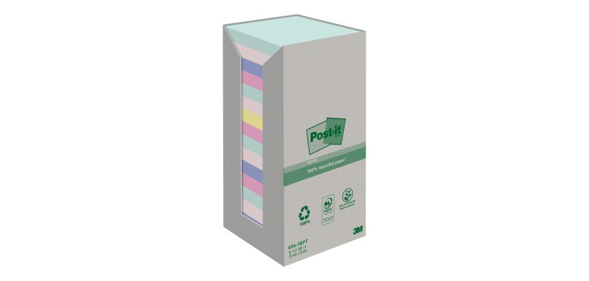 Notes repositionnables recyclées couleurs nature Post-It 76 x 76 mm - bloc de 100 feuilles