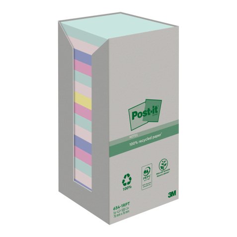Notes repositionnables recyclées couleurs nature Post-It 76 x 76 mm - bloc de 100 feuilles