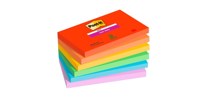 Notes couleurs Playful Super Sticky Post-it 76 x 127 mm - bloc de 90 feuilles