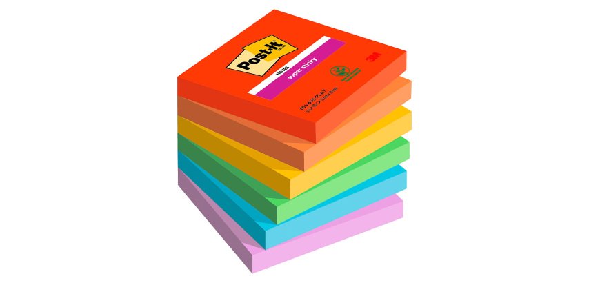 Notes couleurs Playful Super Sticky Post-it 76 x 76 mm - bloc de 90 feuilles