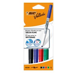 Marqueur effaçable Bic Velleda 1741 pointe ogive 2 mm - Pochette de 4 couleurs assorties
