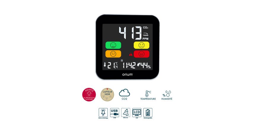 Détecteur de co2 Moniteur de la qualité de l'air Quaelis 14 - Adapté au protocole sanitaire