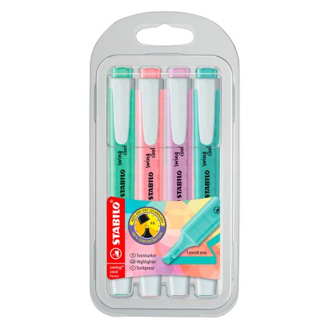 Text markers Stabilo Swing Cool assorted pastel colors - sleeve of 4