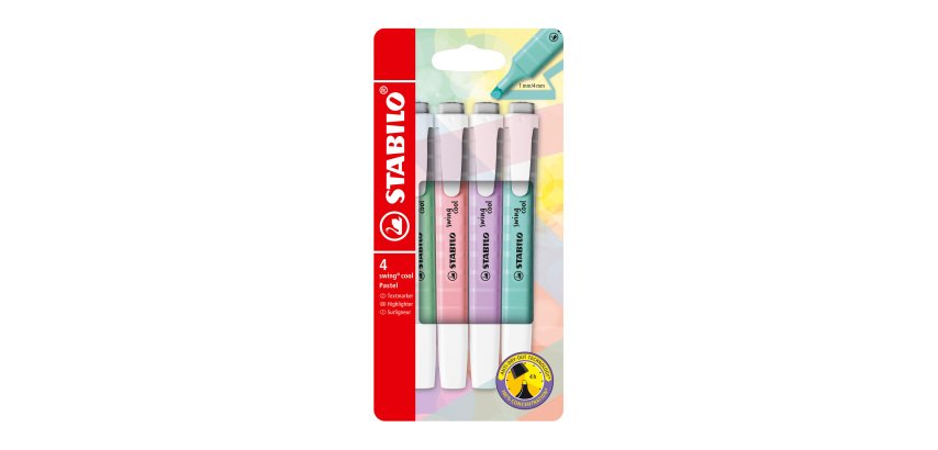 Textmarker Stabilo Swing Cool Sortiment Pastellfarben - Hülle von 4