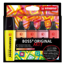 Markeerstiften Stabilo Boss Original Arty warme kleuren - etui van 5