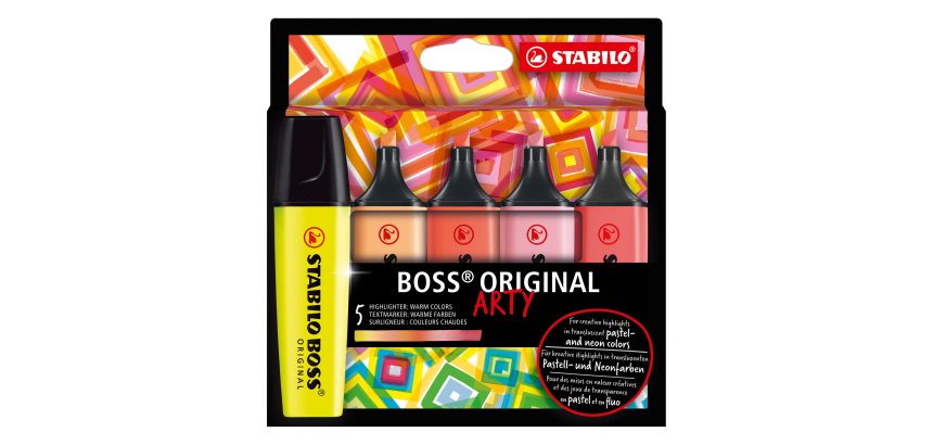 Surligneurs Stabilo Boss Original Arty couleurs chaudes - Etui de 5