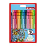 Feutre Stabilo Pen 68 coloris assortis dont 5 fluo - Pochette de 15