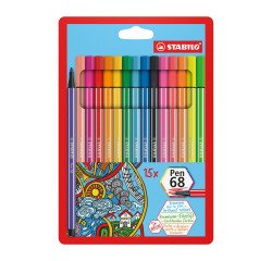 Rotulador permanente STABILO Pen 68 colores surtidos, 5 fluorescentes - Paquete de 15