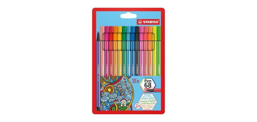 Feutre Stabilo Pen 68 coloris assortis dont 5 fluo - Pochette de 15