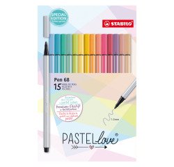 Rotulador permanente STABILO Pen 68 colores pastel - Paquete de 15