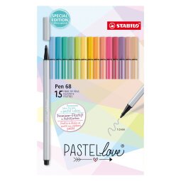 Viltstift Stabilo Pen 68 pastelkleuren - hoesje van 15