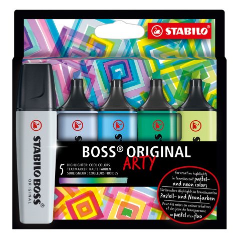 Surligneurs Stabilo Boss Original Arty couleurs froides - Etui de 5