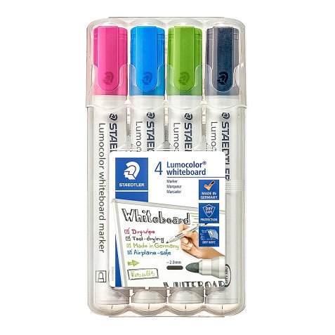 Marqueur effaçable rechargeable couleurs fun Staedtler Lumocolor 351 pointe ogive 2 mm - Pochette de 4