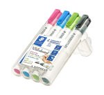 Marqueur effaçable rechargeable couleurs fun Staedtler Lumocolor pointe ogive 2 mm - Pochette de 4