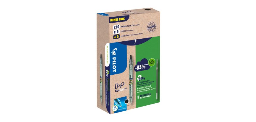 Pack de 10 stylos bille B2P Ecoball Pilot + 10 recharges dont 5 offertes