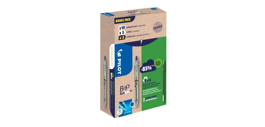 Pack de 10 stylos bille B2P Ecoball Pilot + 10 recharges dont 5 offertes