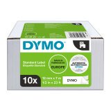 Pack 8 ribbons poyester Dymo D1 12 mm white with black text + 2 for free