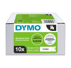 Pack ahorro 10 cintas de poliéster Dymo D1 de 12 mm x 7m blancas con escritura negra (45013)