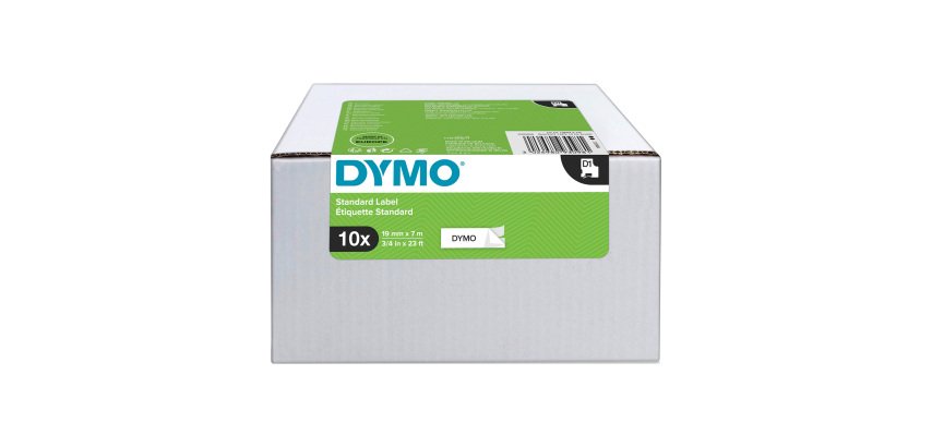 Pack 8 linten polyester Dymo D1 19 mm wit met zwarte tekst + 2 gratis 