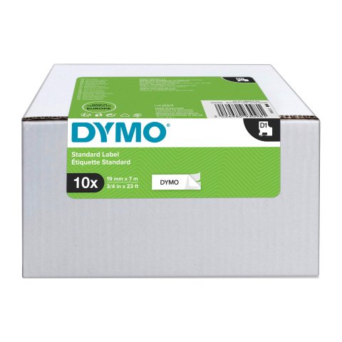 Pack ahorro 10 cintas de poliéster Dymo D1 de 19mm x 7m blancas con escritura negra